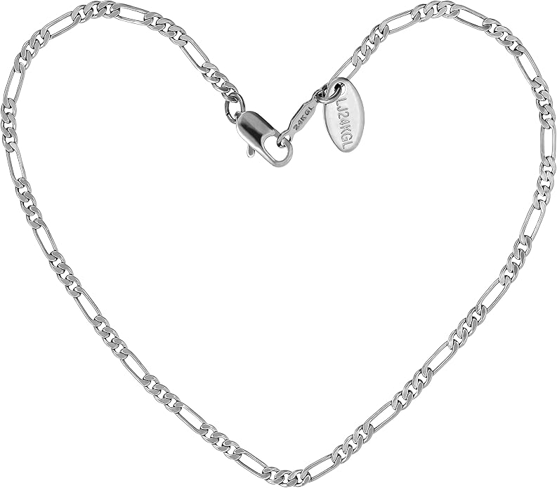 LIFETIME JEWELRY Womens Gold Anklet 2.5mm Figaro Chain Ankle Bracelets 24K Gold Plated