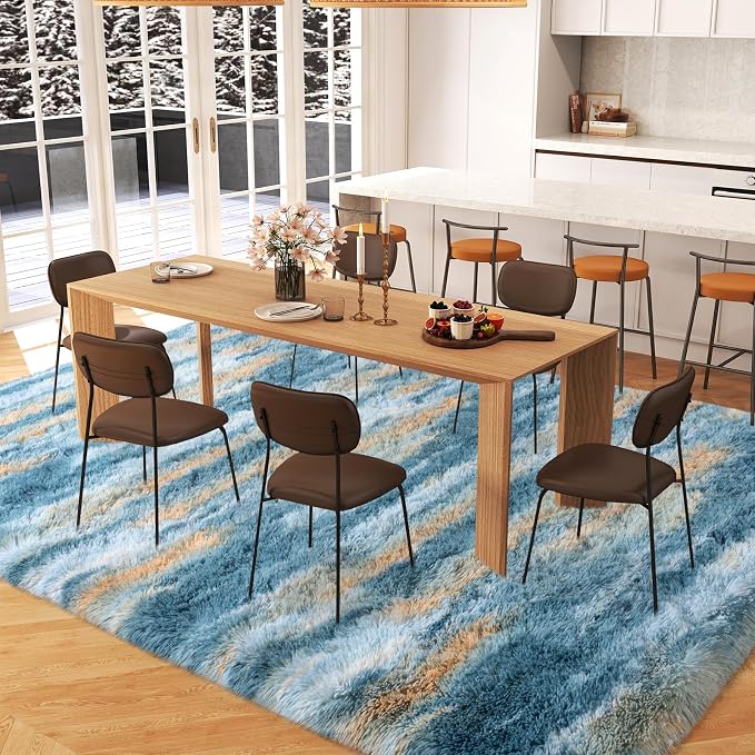 Dssimo Blue and Yellow Rugs for Living Room Bedroom, 4x6 Shaggy Area Rug | Large Plush Furry Upgrade Non-Slip Abstract Rug for Nursery Kids Room Dorm Room Home Decor, Modern Indoor Floor Carpet