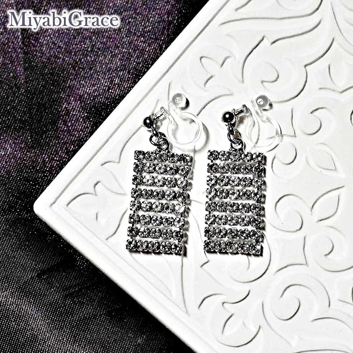 Dangle Silver Invisible Clip On Earrings for Women Not Pierced Gold Crystal Rhinestone Comfortable Hoop Fringe Long Chain Clip On Earrings