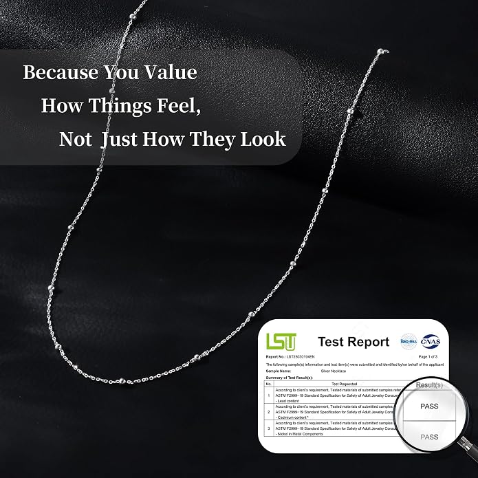 Carffordo 925 Sterling Silver Chain Necklace 16K Gold Plated Beaded Chain Necklace for Women Simple Dainty Choker Necklace Satellite Waterproof Link Necklace Trendy Jewelry Gifts
