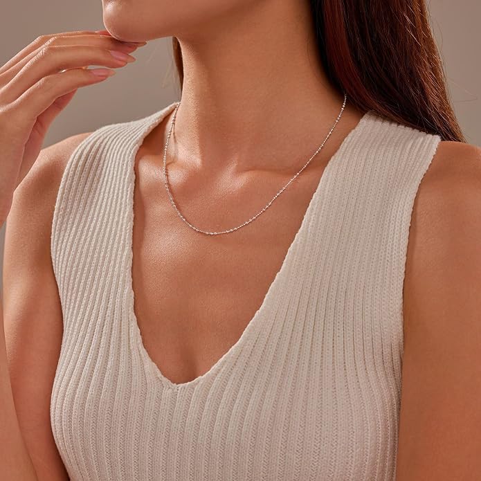 Beaded Necklaces for Women S925 Sterling Silver Colorful Bead Necklace Rainbow Simple Chain Choker Hypoallergenic Necklace Bohemian Beaded Necklaces Unique Birthday Wedding Graduation Jewelry Gifts for Women
