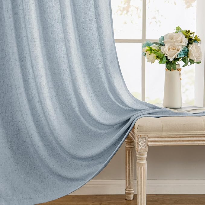 MIULEE Non-See-Through Privacy Linen Curtains 52W x 72L Inch Blue | 2 Panels, Light Filtering, Semi Sheer Window Curtains, Farmhouse Textured, Back Tab Drapes for Bedroom Living Room