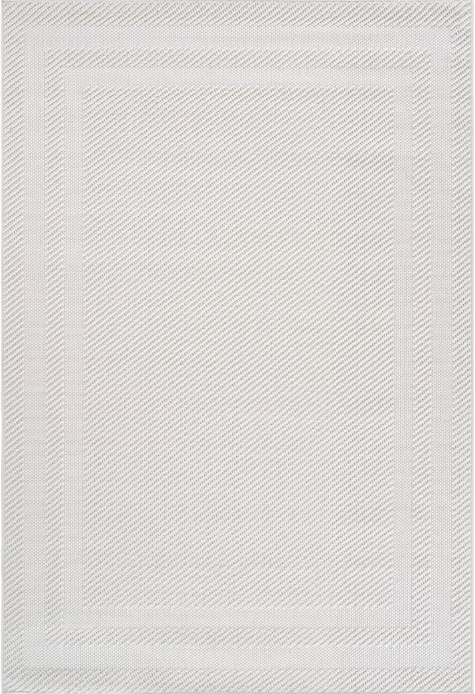 CAMILSON Micro Loop Rug 8x10 Modern Luxury Bordered Area Rugs Soft High and Low Pile Stain Resistant Easy-Cleaning Non-Shedding for Living Room Office Indoor Carpet (8 x 10 / White)