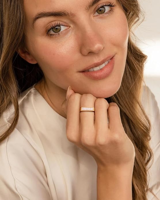 YeGieonr Gold Rings for Women Non Tarnish - 18K Gold Plated Stainless Steel Chunky Oval Statement Ring, Dainty Thick Waterproof Stackable Ring