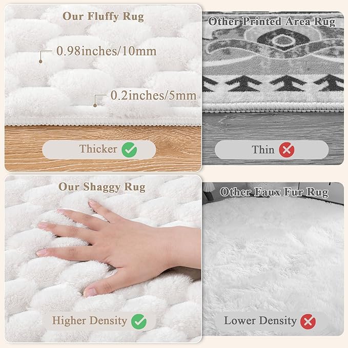 Vaukki 5x8 Area Rug for Living Room, Non Slip Washable 3D Bubble Living Room Rug, High Low Pile Hexagon Floor Mat for Bedroom, Modern Soft Fluffy Carpet for Dining Room, Office and Nursery, White