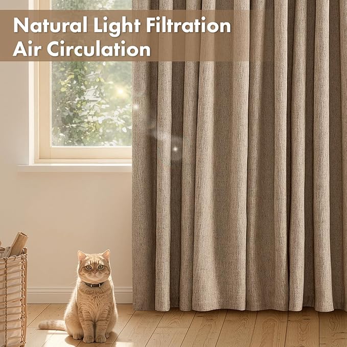 MIULEE Thick Linen Curtains, 42Wx84L, Brown Tan Semi Sheer Linen Textured | Light Filtering Window Privacy Drapes with Back Tab Rod Pocket for Farmhouse/Living Room/Bedroom, Set of 2
