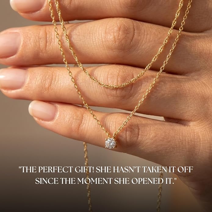 Galis Dainty Necklace - Silver, Gold Plated 18" Choker for Women with Dainty Small Round Faux Diamond Necklace Pendant, Necklaces Women with CZ Solitaire Lobster Clasp, Minimalist Gift