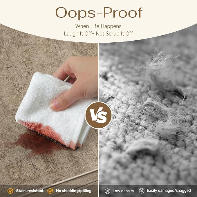 PureCozy Brown Area Rug 5x7 Washable Vintage Living Room Office Carpet Non Slip Soft Low Pile Distressed Medallion Indoor Floor Retro Throw Rug for Kitchen Bedroom Dining Room