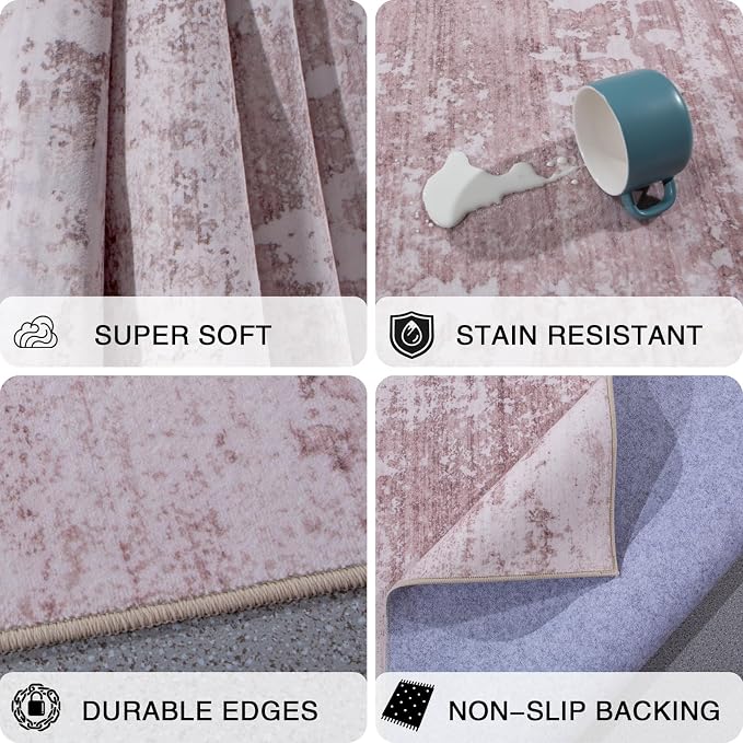 6x9 Area Rugs Living Room Rug Abstract Washable Rug Non-Slip Soft Low Pile Indoor Floor Stain Resistant Thin Carpet for Bedroom Dining Room Home Office Farmhouse Nursery - Navy Blue & Ivory 6' x 9'