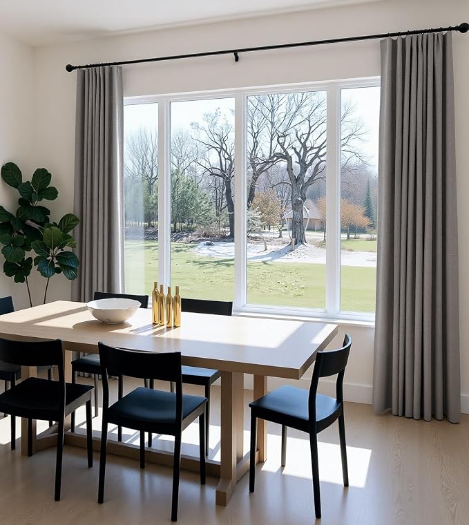 INOVADAY 100% Blackout Curtains for Bedroom, Stoic Gray Black Out Curtains 96 Inch Long, Clip Rings Linen Blackout Drapes, Thermal Insulated Room Darkening for Living Room, 2 Panels - W50xL96