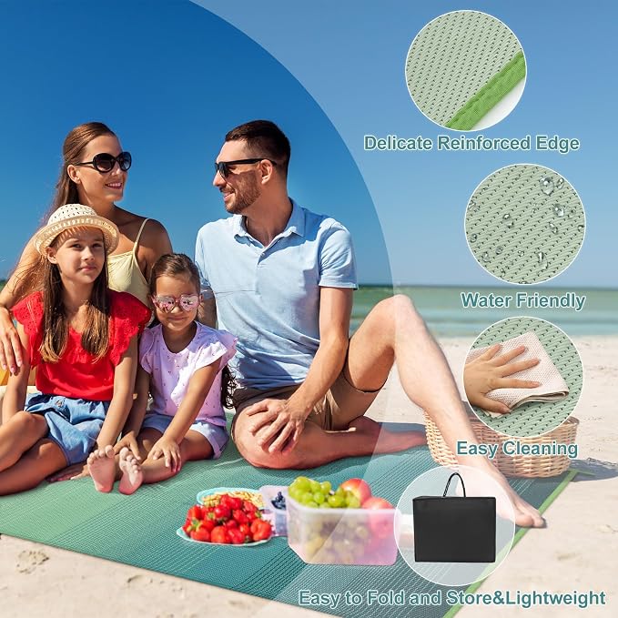 Lahome Outdoor Patio Rug Waterproof 6x9,Plastic Straw Rug Reversible,Large Porch Carpet Floor Decor,Portable Outside Camping Mats for Picnic Balcony Tent Deck, Blue-Green 6x9