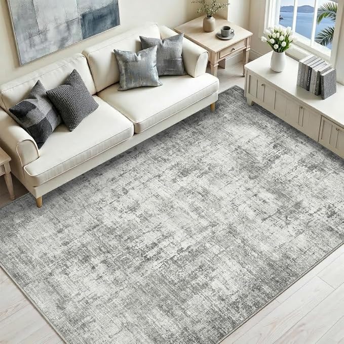 5x7 Area Rugs Washable Living Room Rug-No Slip Soft Carpets Modern Abstract Indoor Floor Stain Resistant Carpet for Bedroom Dining Room Farmhouse Nursery Home Office Grey