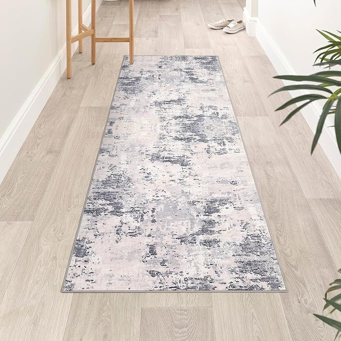 ROYHOME Modern Abstract 2x6 Runner Rug Washable Non Slip Stain Resistant Rug for Hallway Kitchen Bedroom Non Shedding Low Pile Indoor Floor Cover,Grey Taupe