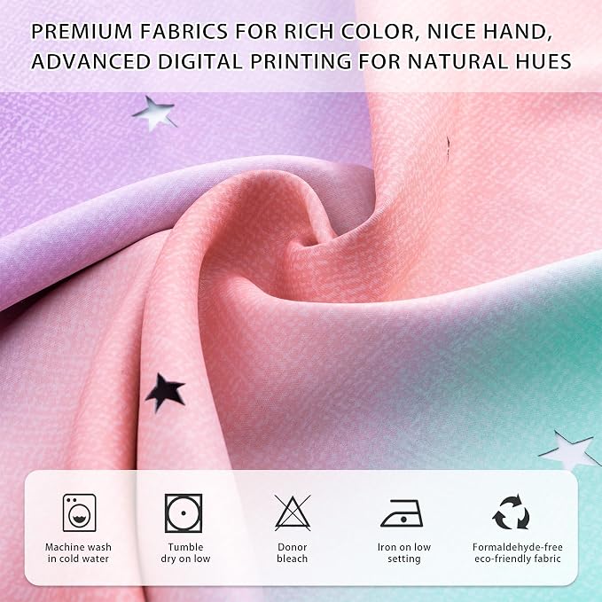 XiDi Blackout Curtains for Girls Bedroom 2 Panels Set Rainbow Curtains Double Layer with Sheer Overlay for Kids Nursery Living Room Decor, Window Drapes Princess Pink Purple Green 42x45 Inches
