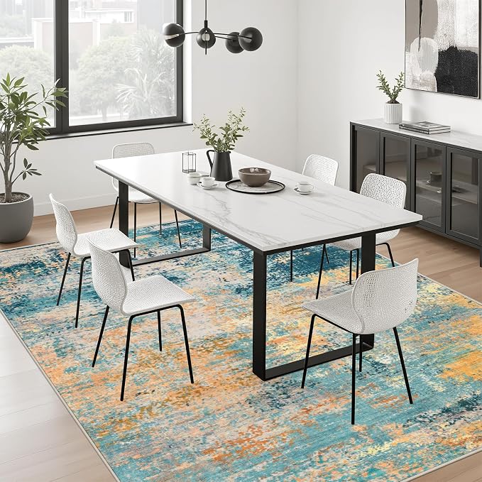5x8 Area Rug Living Room Rug: Washable Modern Abstract Soft Thin Rug Indoor Floor No Slip Carpet for Bedroom Dining Room Farmhouse Nursery Home Office - Rosy Haze
