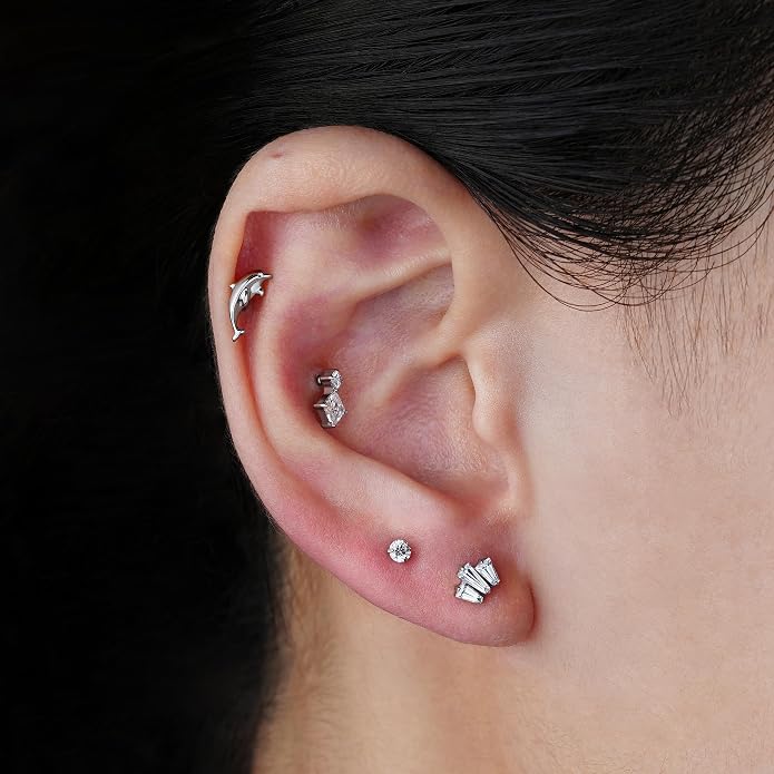 FINE4U 1PC 16G Gold Cartilage Earring 6mm 8mm - ASTM F136 Titanium Piercing Jewelry for Tragus, Helix Conch, Internally Threaded