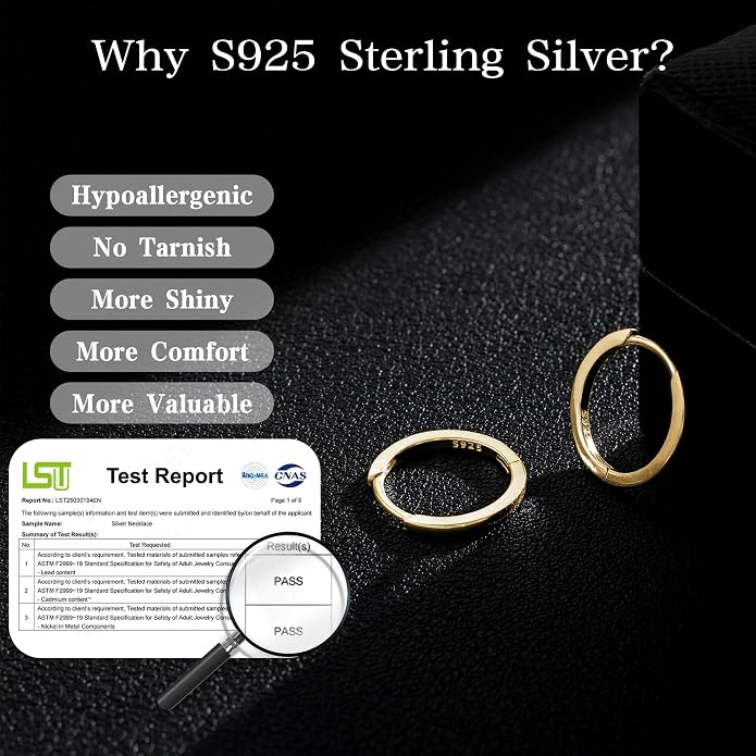 Carffordo 925 Sterling Silver Hoop Earrings - Small Huggie Earrings for Women, Hypoallergenic Trendy Cartilage Silver Earrings, Lightweight Jewelry