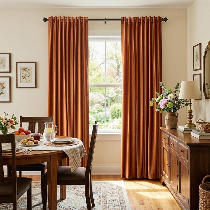 Luxury Orange Velvet Curtains 96 inch Length for Living Room,Elegant 2 Panels Room Darkening Rod Pocket Back Tab Curtain Thermal Insulated Heavy Soundproof Noice Reducing Window Drapes for Bedroom