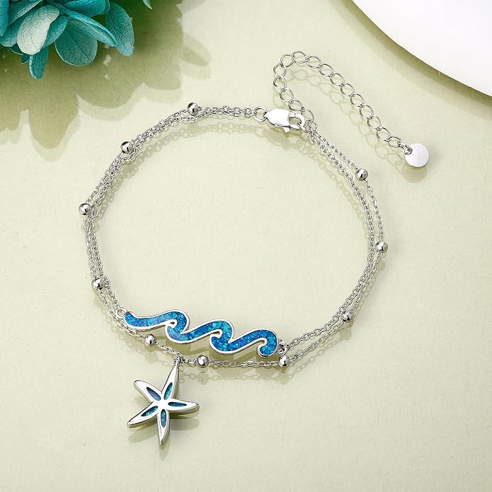 YFN Wave Anklet 925 Sterling Silver Ocean Wave Layered Ankle Bracelet Wave Beach Jewelry for Women Gifts