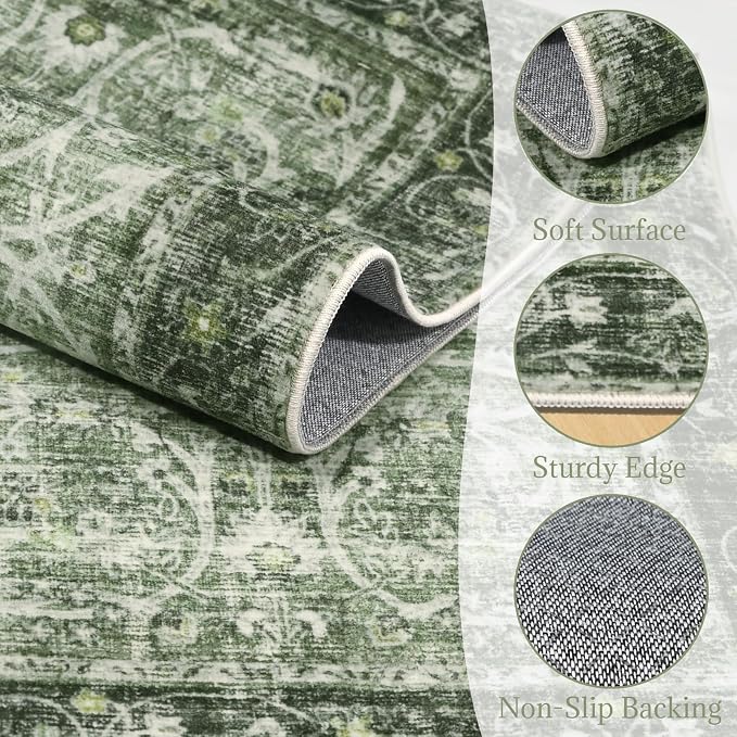 Washable Rugs for Living Room: 5x7 Area Rugs for Bedroom Ultra Soft Non-Slip Stain Resistant Vintage Boho Large Carpet for High-Traffic Dining Room - Farmhouse Decor