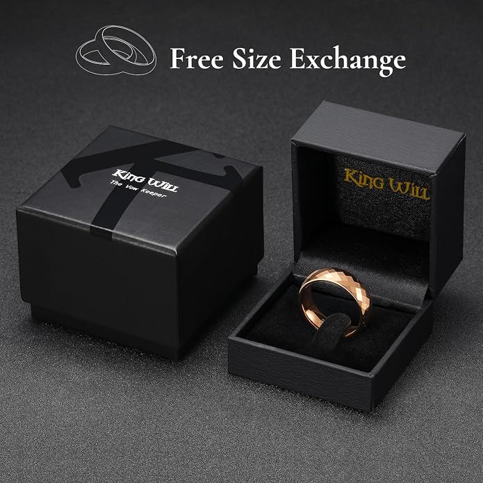 King Will Tungsten Carbide Wedding Ring for Men Women Promise Ring for Couple 2mm/4mm/6mm Black/Silver/Gold/Rose Gold Multi-faceted Shining Luster High Polished Wedding Band Comfort Fit