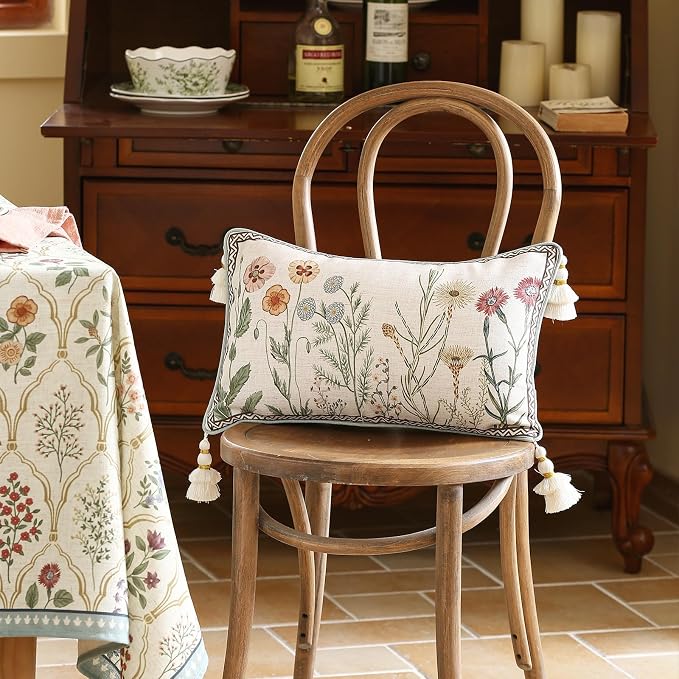 ISAENNE Designer Vintage Linen Throw Pillow Cover,20"x12"-Serenity D | French Elegant Rectangle Decor Pillow Cover,Concealed Zipper Design,Light Beige,Sofa,Bedroom,Living Room,Chairs