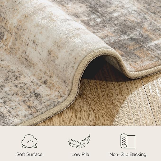 Lofus 4ft Area Rugs for Living Room, Gold Washable Area Rug with Non-Slip Backing,Soft Abstract Carpets for Bedroom Dining Room Home Office Indoor Nursery