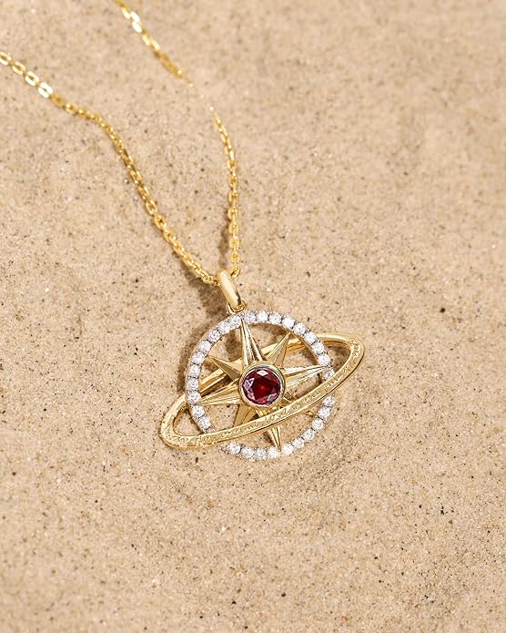 FANCIME Stellar Promise Birthstone Necklace for Women White Gold Plated Sterling Silver Planet Star Pendant Fine Jewelry Anniversary Birthday Mothers Day Gifts for Women Wife Friend Her