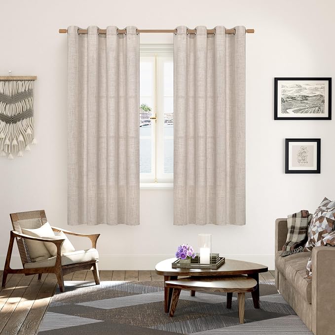 YoungsTex Natural Linen Curtains 78 Inch Length for Living Room, Light Filtering Semi Sheer Window Drapes with Bronze Grommet Privacy for Bedroom Farmhouse Decorative, 52 x 78 Inch, 2 Panels