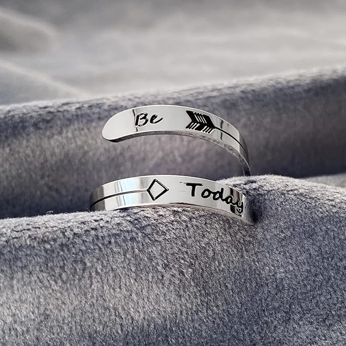Vrycot Adjustable silvery Inspirational Stainless Steel Adjustable Bands Cool Stacking Opening Gift for Women Statement