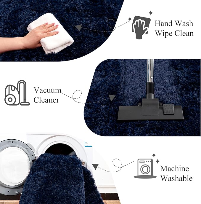 Large Area Rugs for Living Room Bedroom 6x9 Navy Blue Shag Rugs | Ultra Soft Fluffy Shaggy Plush Fuzzy Modern Indoor Throw Floor Carpet for Kids Girls Boys Dorm Nursery Home Decor Aesthetic