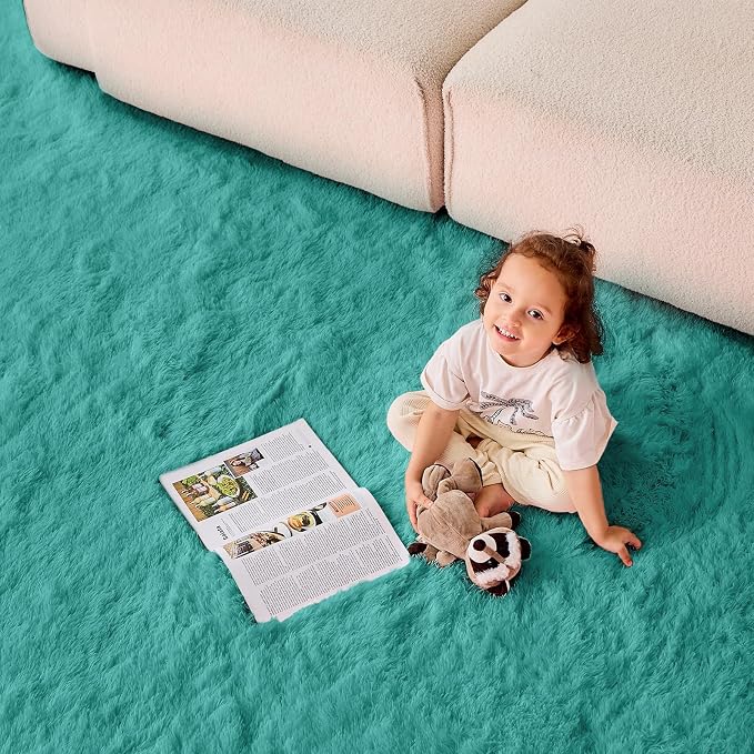OPPODREAM 5x7 Teal Rugs for Bedroom, Ultra-Soft Fluffy Area Rugs for Living Room, 5 x 7 Shag Carpet for Nursery, Kids, Girl, Boy, Baby, Plush, Fuzzy, Shaggy, Cute Home Decor