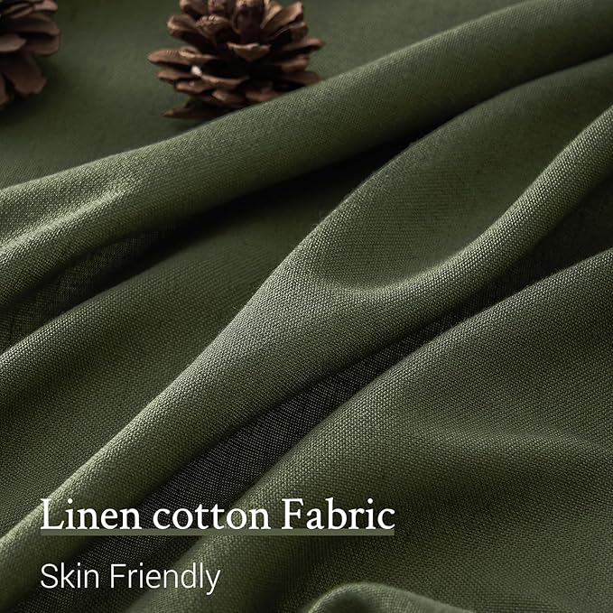 Topfinel Olive Green Pinch Pleated Semi Sheer Curtains Textured Linen Blended Light Filtering Window Curtains 108 inch for Living Room Bedroom Pinch Pleat Drapes with Hooks 2 Panels 9ft 40" Wx108 L