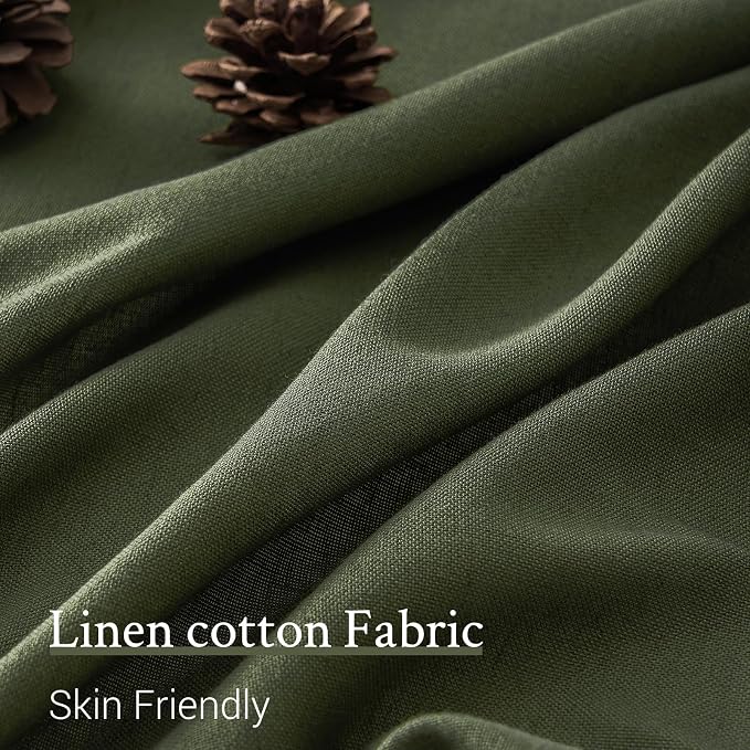 Pleated Linen Curtains 132 Inches Long for Living Room 2 Panel Set Olive Green Semi Sheer Light Filtering Pinch Pleat with Hooks Back Tab Drapes Neutral Boho 132 Inch Curtain for Bedroom Window