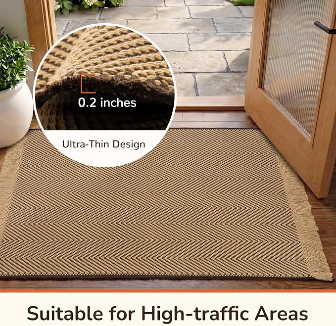 2x3 Washable Boho Area Rug with Tassels for Living Room Beige Coffee | Vacuum Friendly, Machine Washable, Non-Slip Entry Rug, Modern Farmhouse Neutral Decor Carpet, Entryway Kitchen Bathroom