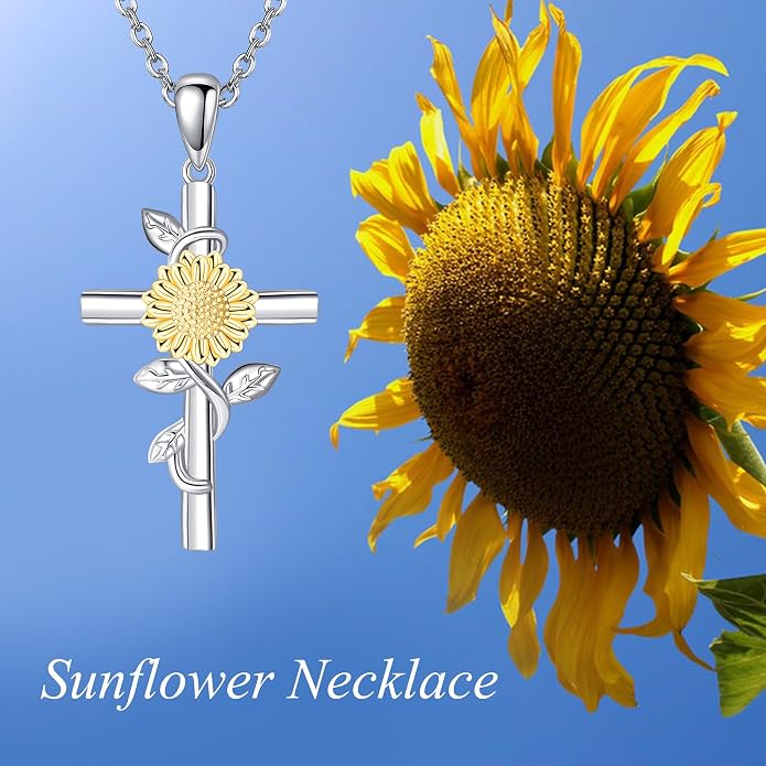 Flower Cross Necklace 925 Sterling Silver Carnation/Rose/Lily/Daisy Cross Necklace Birth Flower Jewelry for Women