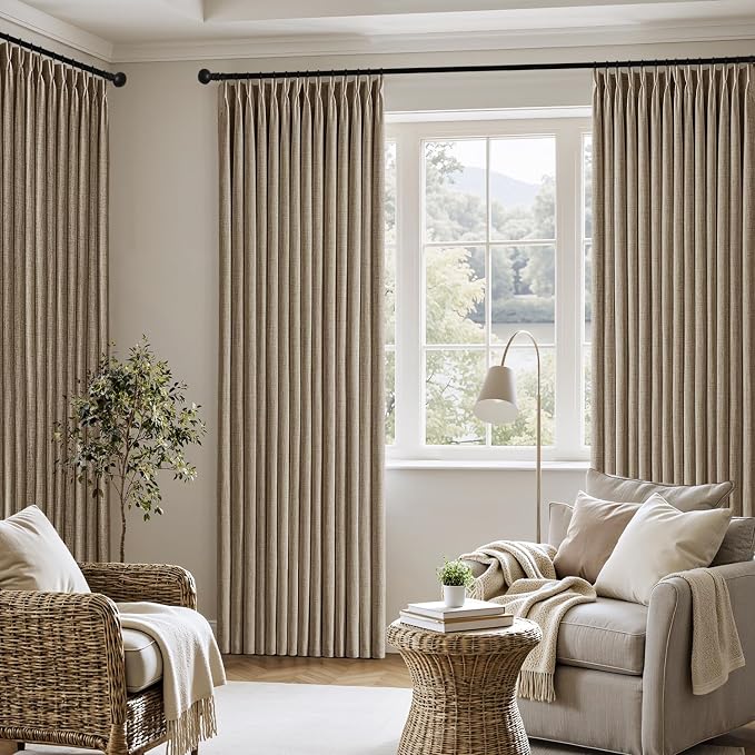 MIULEE Pinch Pleated Thick Linen Curtains 40x90 Inches Latte 4 Panels Set | Brown, Back Tab, Memory Trained, Pinch Pleat, Semi Sheer, Light Filtering Curtains, Window Drapes for Living Room Bedroom