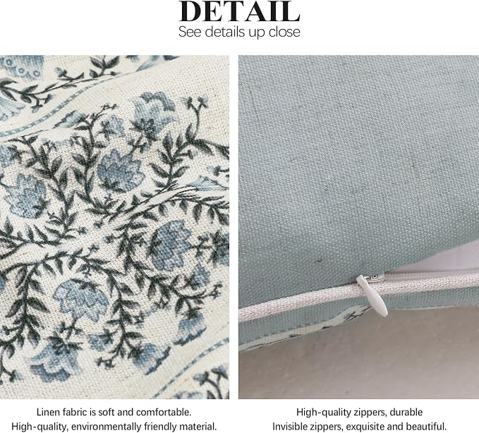 ISAENNE Designer Linen Throw Pillow Cover,Set of 2,28"x12"-Segerman A | Elegant Chinoiserie Rectangle Pillow Cover,Concealed Zipper Design,Floral Pattern,Sofas,Bedroom,Living Room,Lounge Chairs