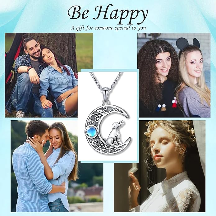 S925 Sterling Silver Cat Panda Bear Moon Pendant Necklace I love You To The Moon and Back Jewelry Gift