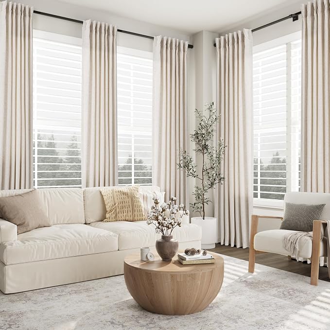 Ivory White Linen Pinch Pleated Curtains 90 Inches Long 2 Panels for Living Room Semi Sheer Modern Aesthetic Pleat Drapes Light Filtering Window Treatments with Rod Pocket Back Tab for Bedroom 40x90