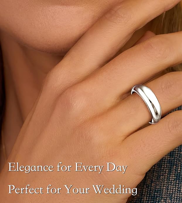 Non Tarnish Gold Chunky Rings for Women, 14K Gold Plated Statement Dome Rings Stacking Silver, Adjustable Mens Eternity Wedding Band Mixed Metal Jewelry Size 3-13