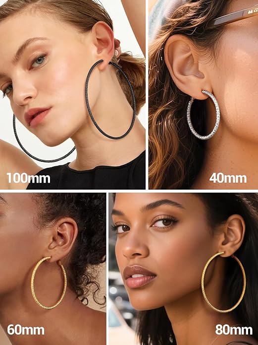 PROSTEEL 30/40/60/80/100mm Chunky Hoop Earrings For Women Gold Plated/Black Stainless Steel Hoops Earrings Statement Jewelry