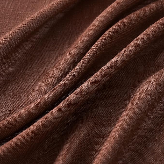 MIULEE Chocolate Brown Linen Curtains 84 Inch Length for Bedroom Living Room, Soft Thick Linen Textured Window Drapes Semi Sheer Light Filtering Back Tab Rod Pocket Burlap Look Decor, 2 Panels