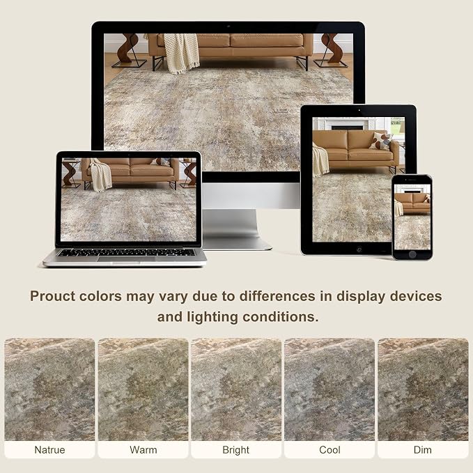 7x9 Area Rug, Non Slip Low Pile Washable Large Rug for Living Room | Modern Abstract Carpet, Stain Resistant Kid & Pet Friendly, Made for Dining Room, Nursery, Home Office Indoor - Dark Brown