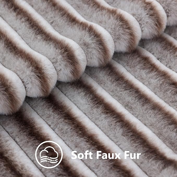 decorUhome Fall Faux Fur Throw Pillow Covers 18x18 Set of 2 Brown White | Decorative Soft Cozy Striped Plush Modern Farmhouse Boho Couch Pillow Cases Velvet Back for Sofa Bed Living Room Home Decor