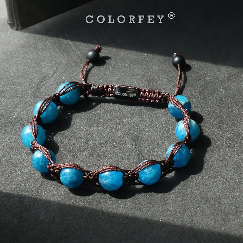 Mens Bracelets Beads Mens Bracelet Genuine Blue Apatite Crystal 10mm Natural Gemstone Bracelet Unique Gift for Men, Handmade Adjustable Crystal Bracelets Energy Protection Gifts for Him