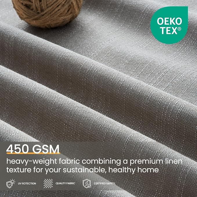 Topfinel Blackout Linen Curtains for Bedroom Living Room 90 Inch Long, Light Blocking & Heat Blocking Rod Pocket Curtains with Pin Hooks for Traverse, Shabby Chic Boho Blue Grey Panels 40" W*90" L