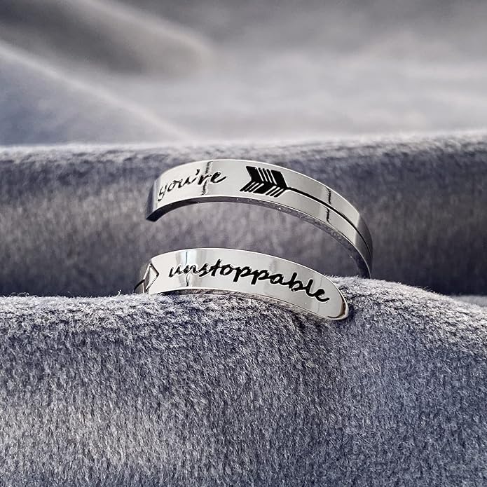 Vrycot Adjustable silvery Inspirational Stainless Steel Adjustable Bands Cool Stacking Opening Gift for Women Statement