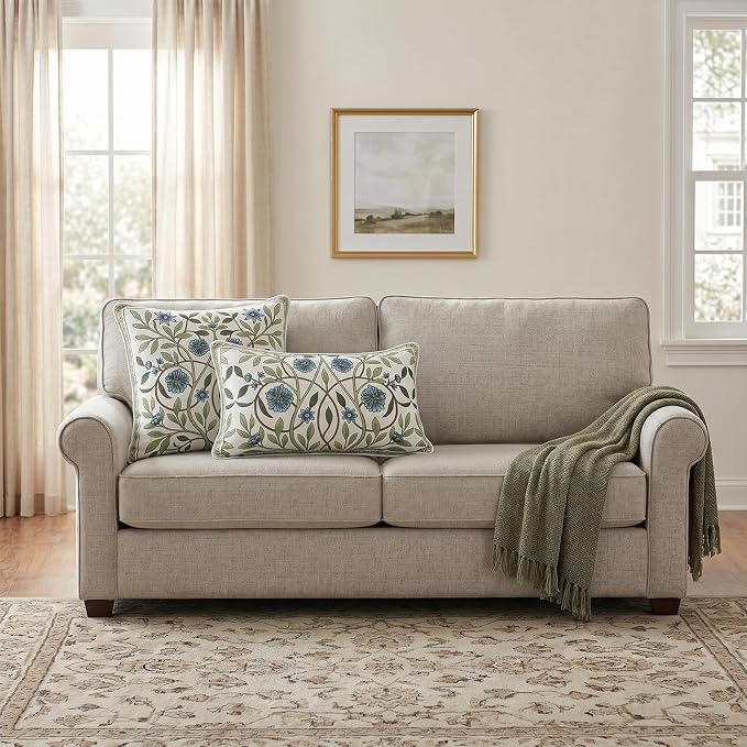 ISAENNE Designer Vintage Linen Throw Pillow Cover,20"x12"-Mosella A | French Elegant Rectangle Decor Pillow Cover,Concealed Zipper Design,Floral Pattern,Sofa,Bedroom,Living Room,Lounge Chairs