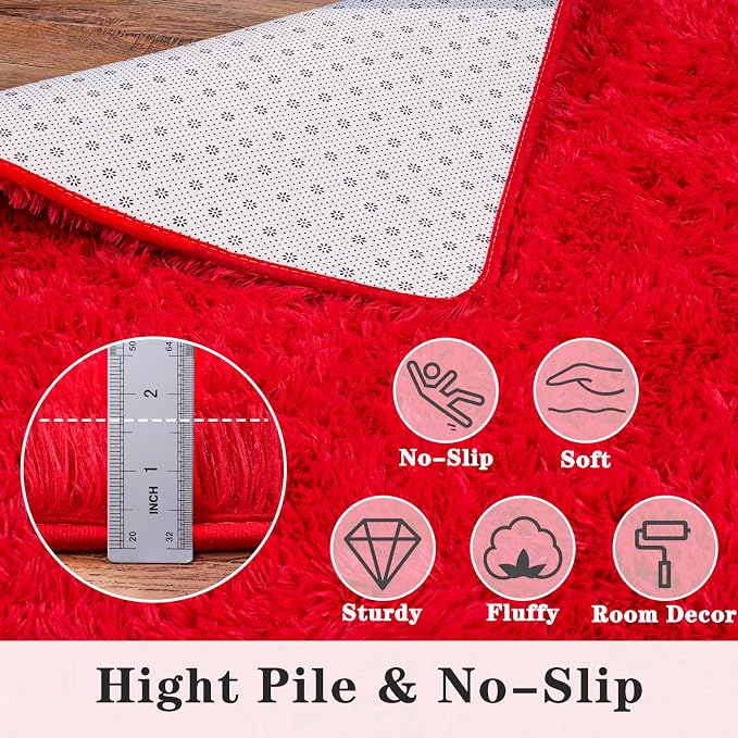 Dssimo Red Rug for Bedroom 4x6 Area Rugs for Living Room Shaggy | Soft Fluffy Bedside Indoor Floor Carpet for Kids,Girls Boys and Teens Deco Christmas Aesthetic for Dorm Nursery Classroom